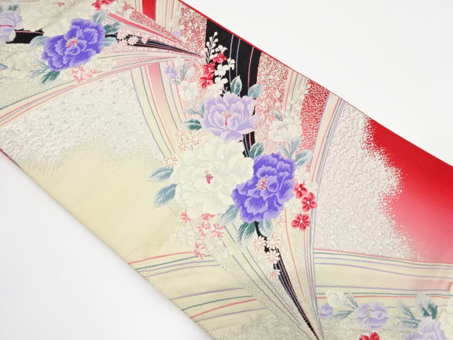 JAPANESE KIMONO / ANTIQUE FUKURO OBI / SILK / WOVEN FLOWER & NORI
